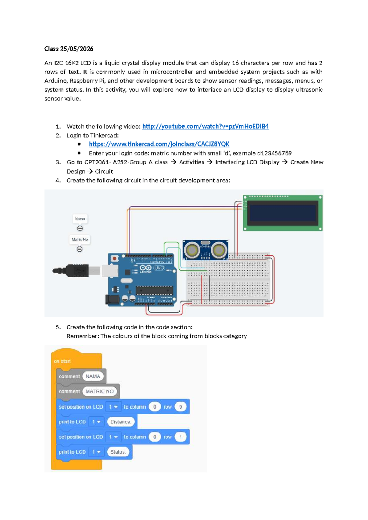 CPT2061 Class Activity: Interfacing I2C LCD with Ultrasonic Sensor ...