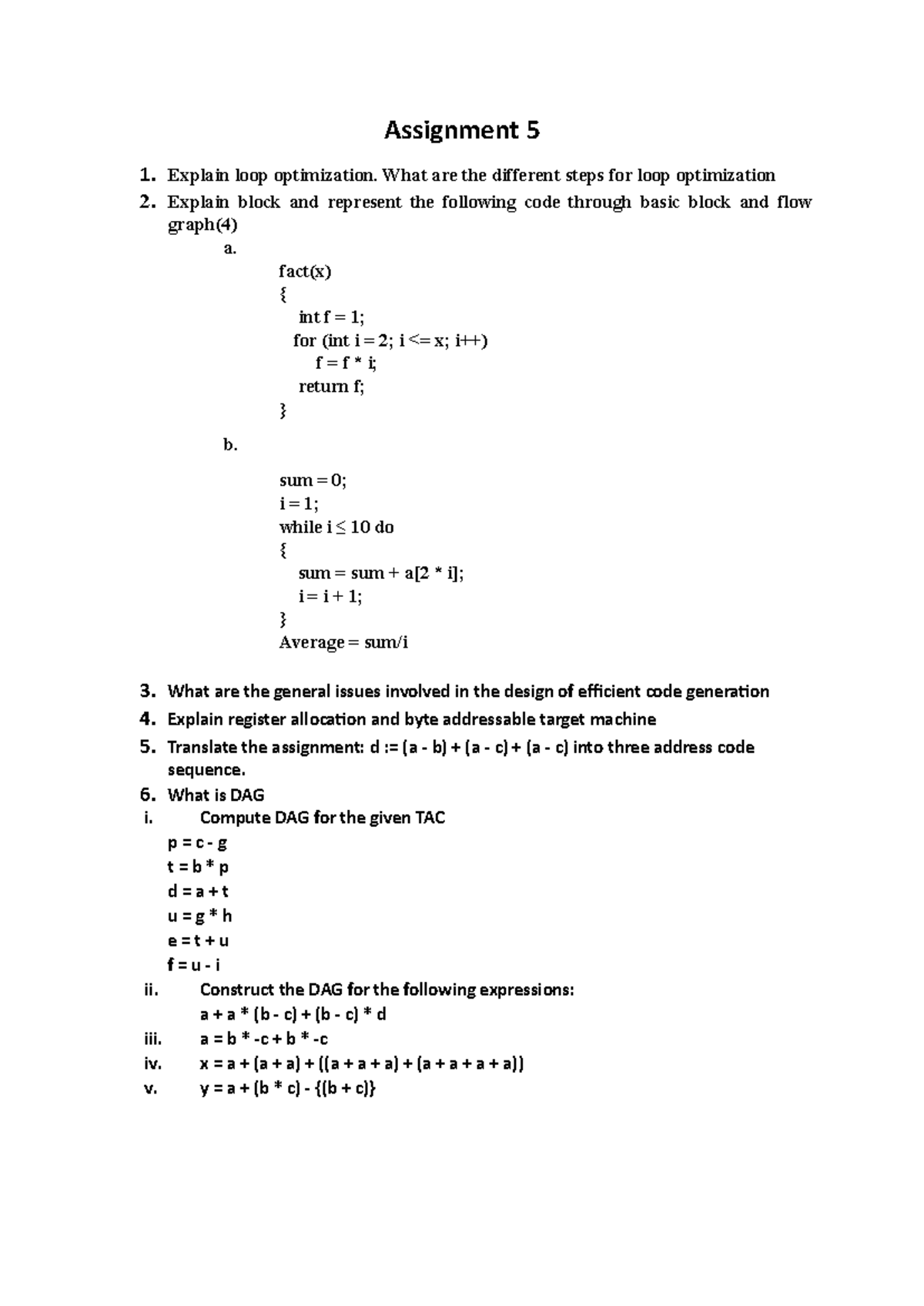 CD Assignment 5 - Loop Optimization and Code Generation Techniques ...