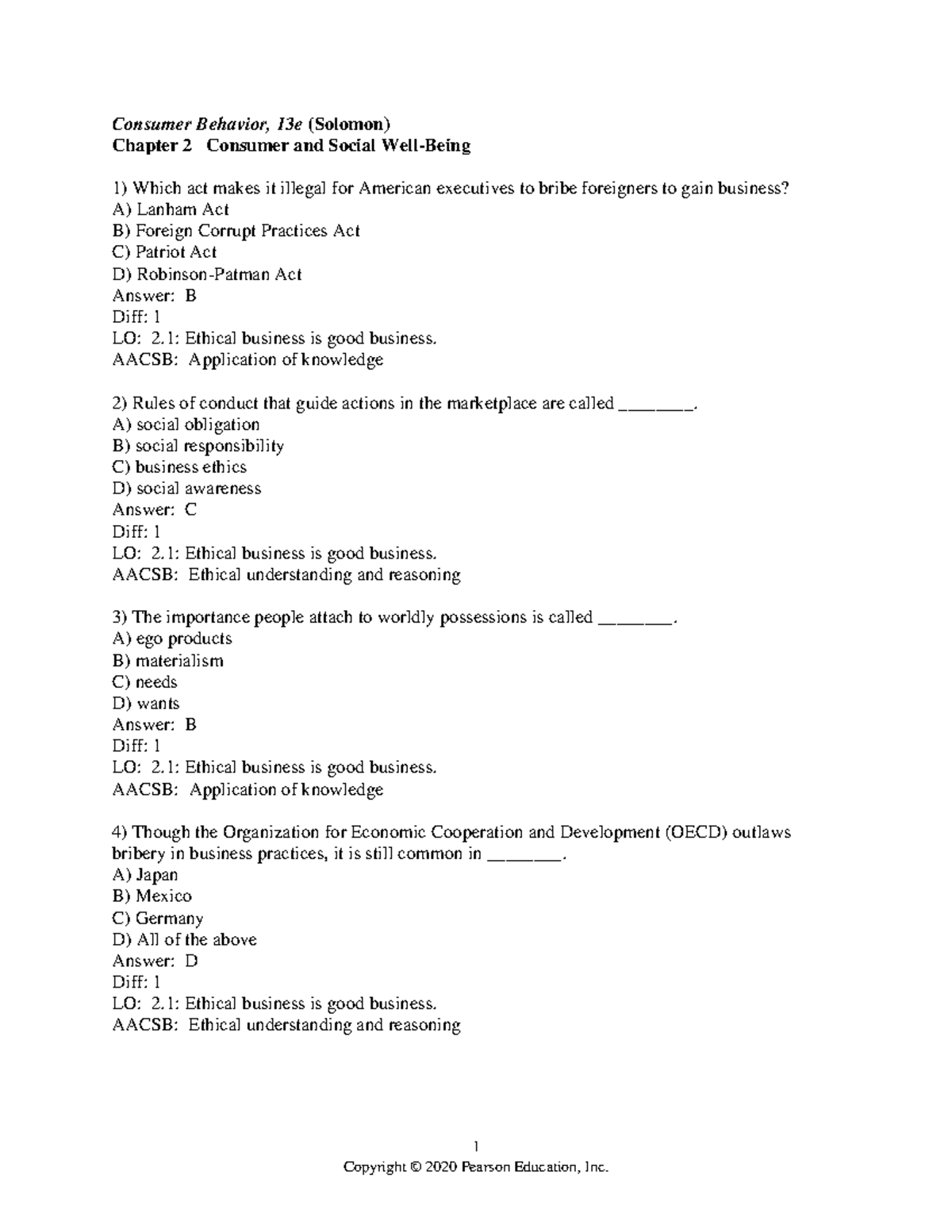 Solomon CB13 TB02 - Chapter 2 Consumer & Social Well-Being Test Bank ...