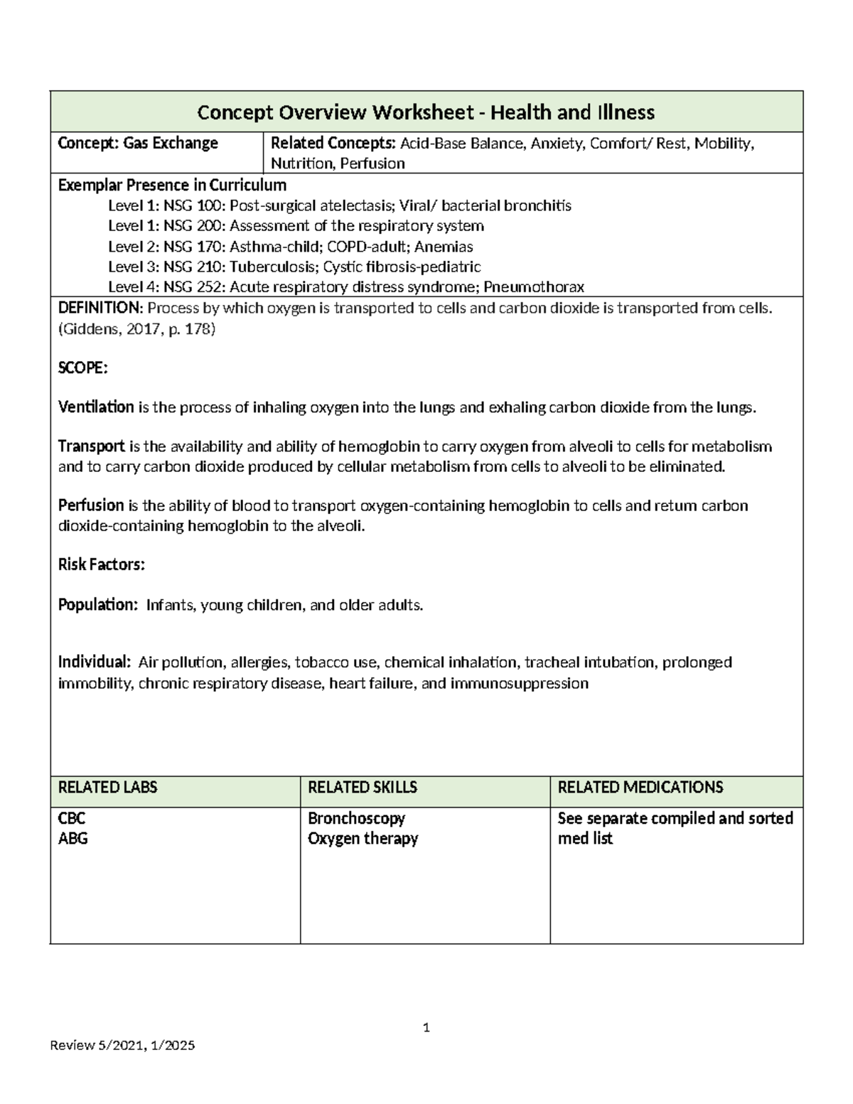 Completed Gas Exchange 252 - Concept Overview Worksheet - Health and ...