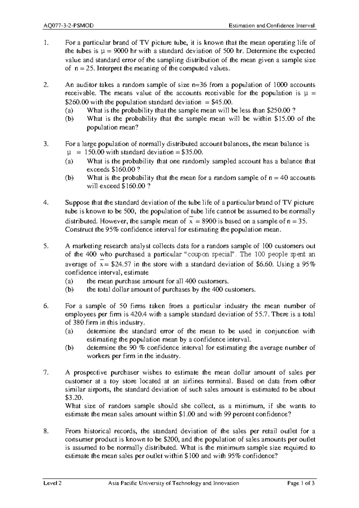 Tutorial 02: Estimation & Confidence Interval Analysis - Studocu