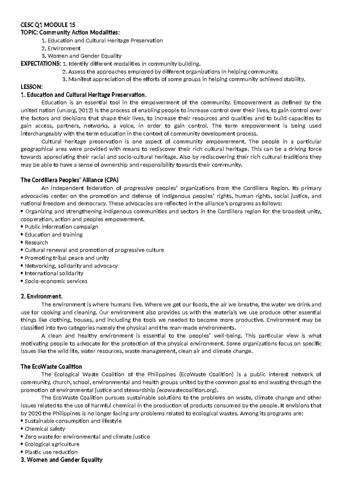CESC Q1 Module 15 - Community Action Modalities Overview and Insights ...