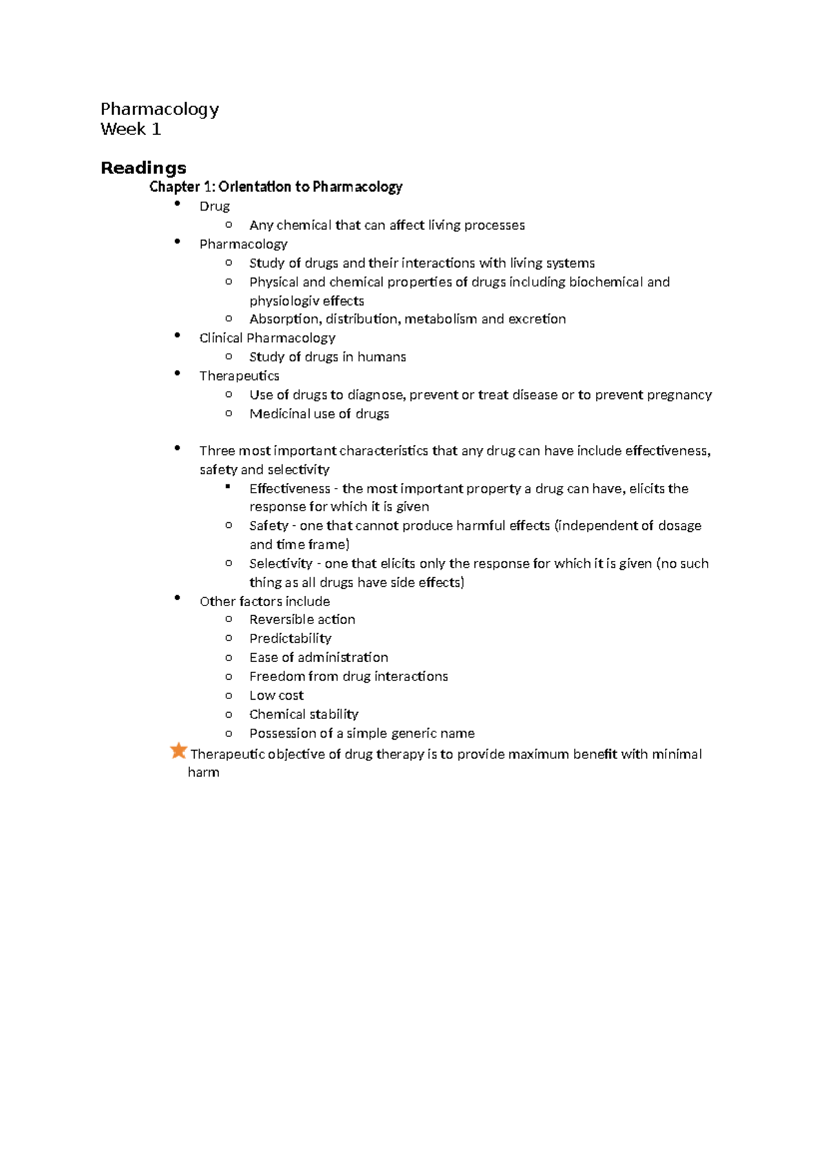 Pharmacology 101: Week 1 Readings & Key Concepts Overview - Studocu