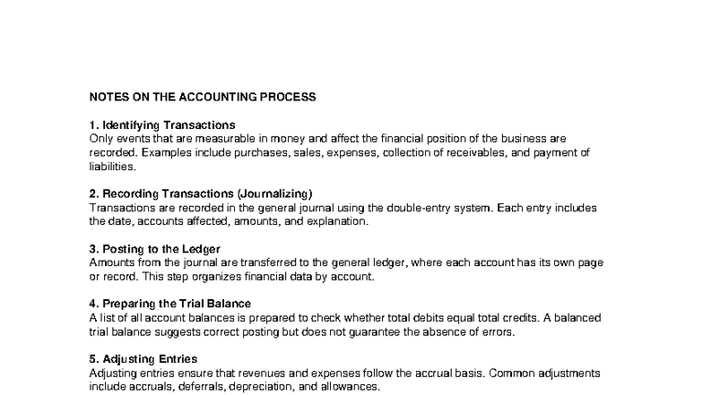 Accounting Process Notes: Understanding the Cycle and Steps - Studocu
