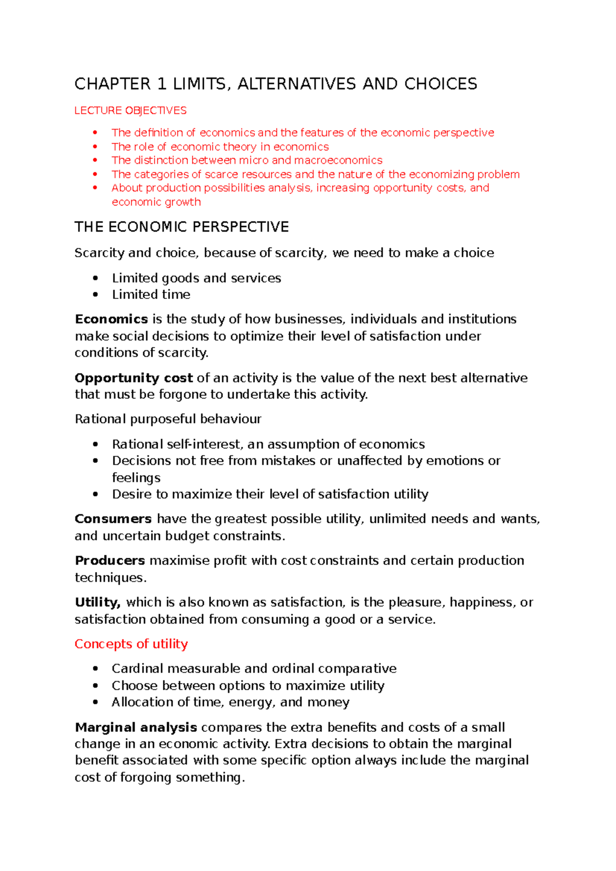 Economic concepts chapter 1 - CHAPTER 1 LIMITS, ALTERNATIVES AND ...