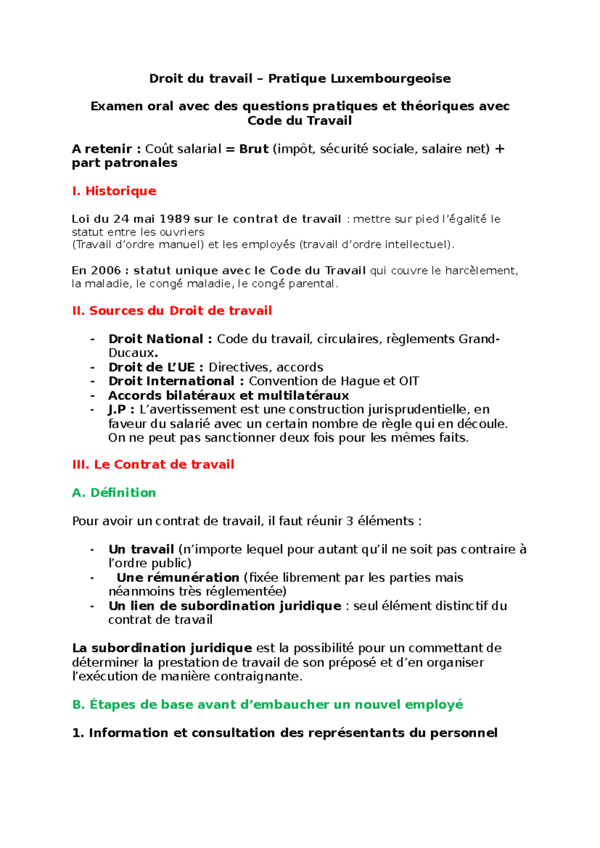 Fiche de Révision - Droit du Travail LU - Examen Oral et Questions Clés ...