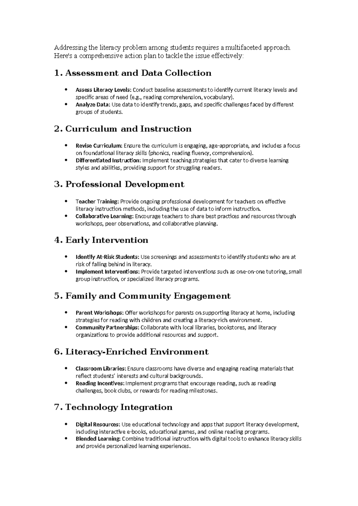 Action plan on literacy problem - Addressing the literacy problem among ...