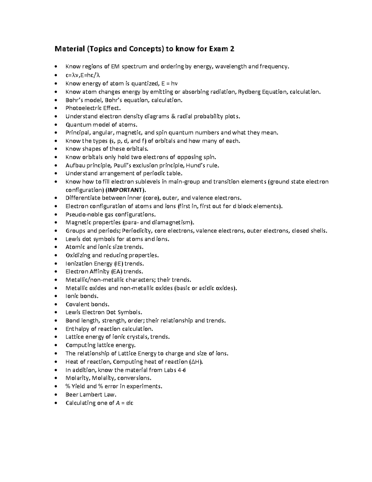 Study Material for Exam 2: Key Topics & Concepts in Chemistry - Studocu