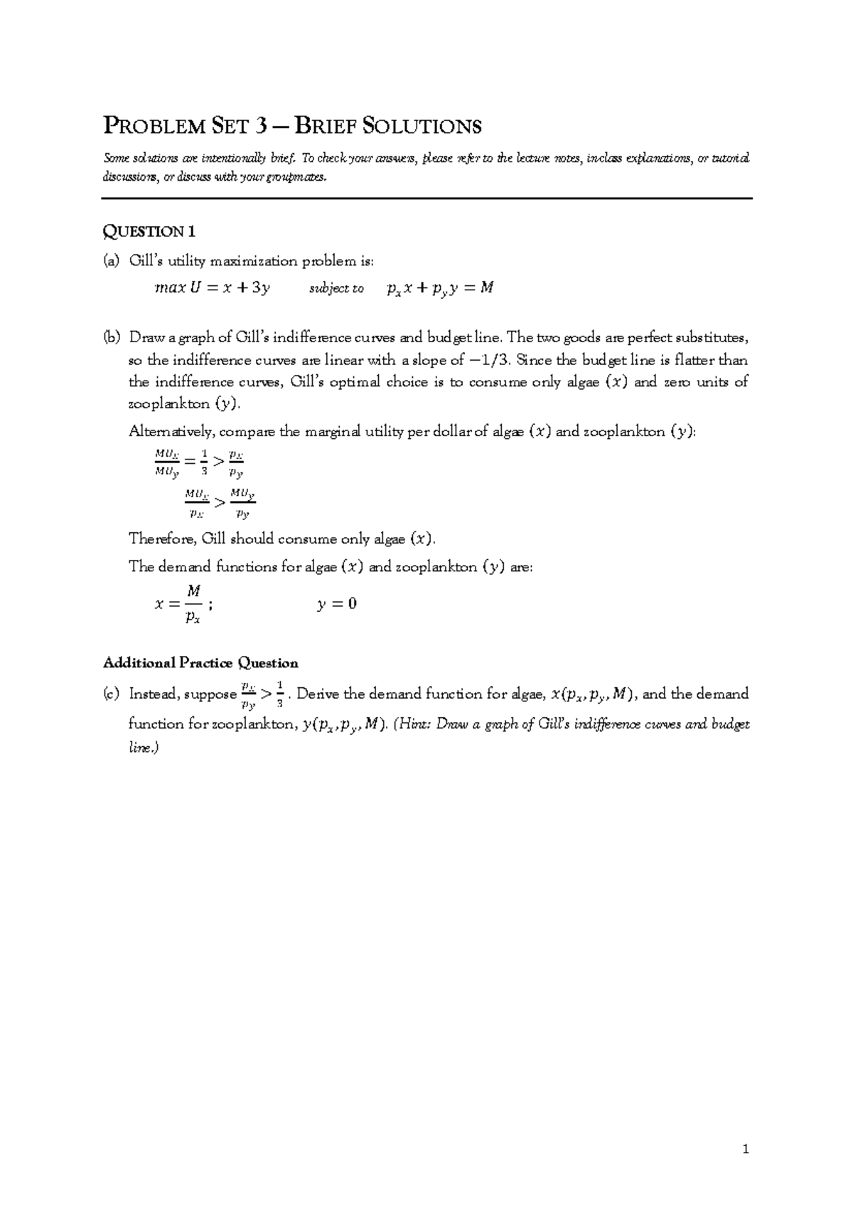 EC2101 Problem Set 3 - Brief Solutions and Explanations - Studocu