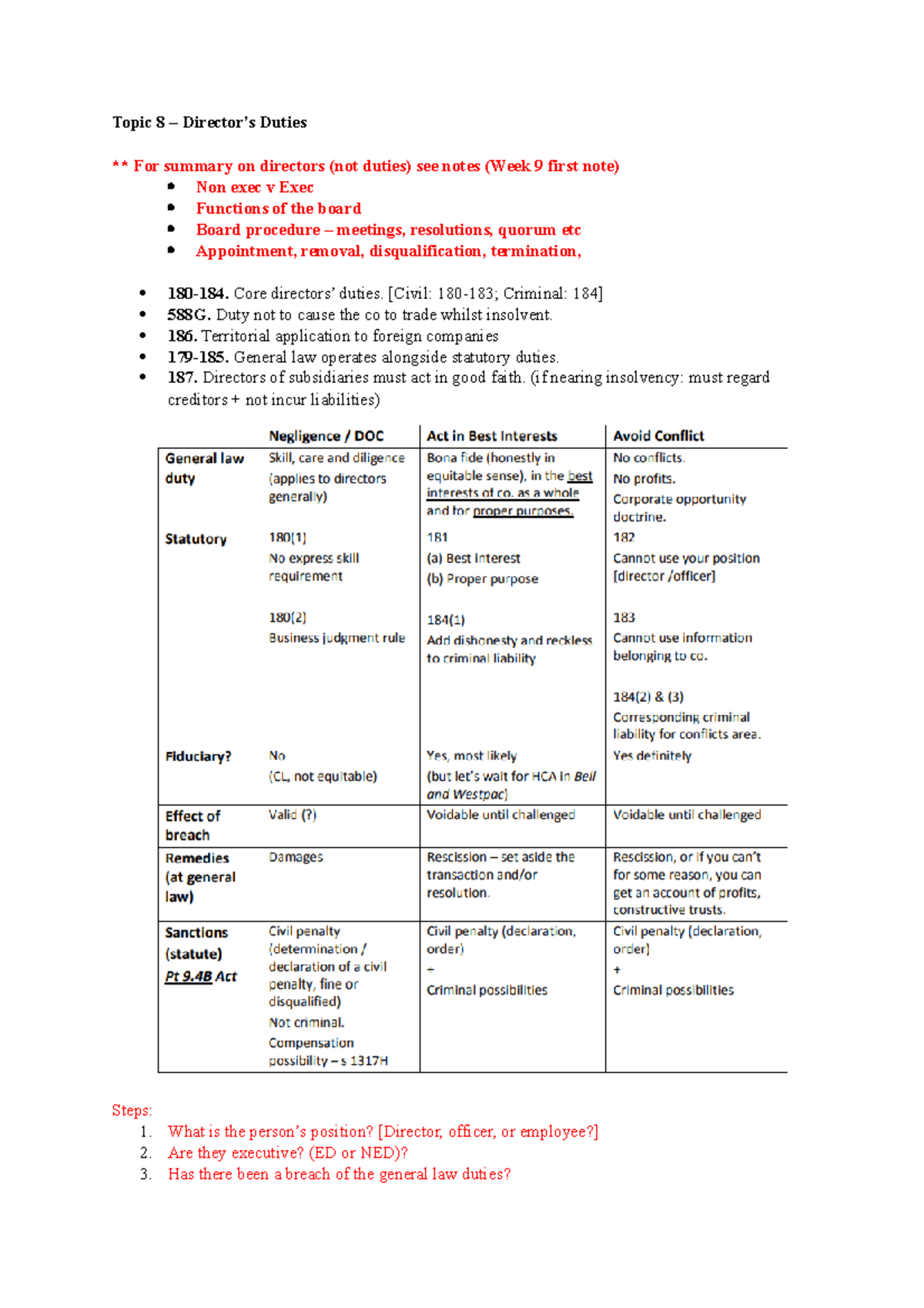 Director's Duties Overview - Key Principles and Responsibilities - Studocu
