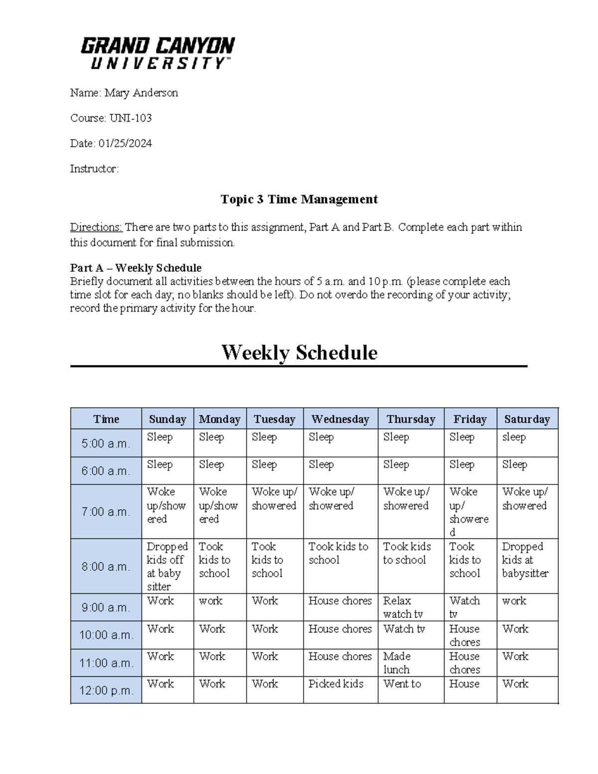 UNV-103-RS-T3 Final Assignment: Time Management Analysis - Studocu