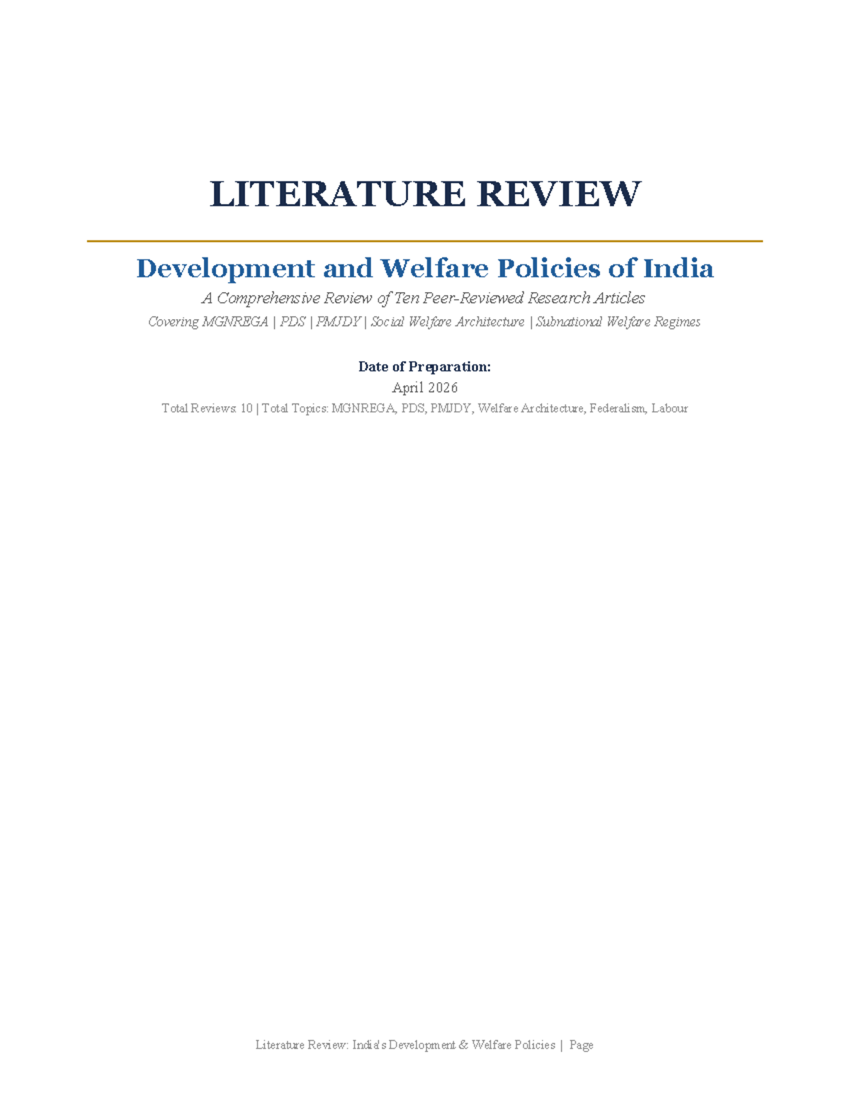LIT REV: Development & Welfare Policies in India (MGNREGA, PDS, PMJDY ...