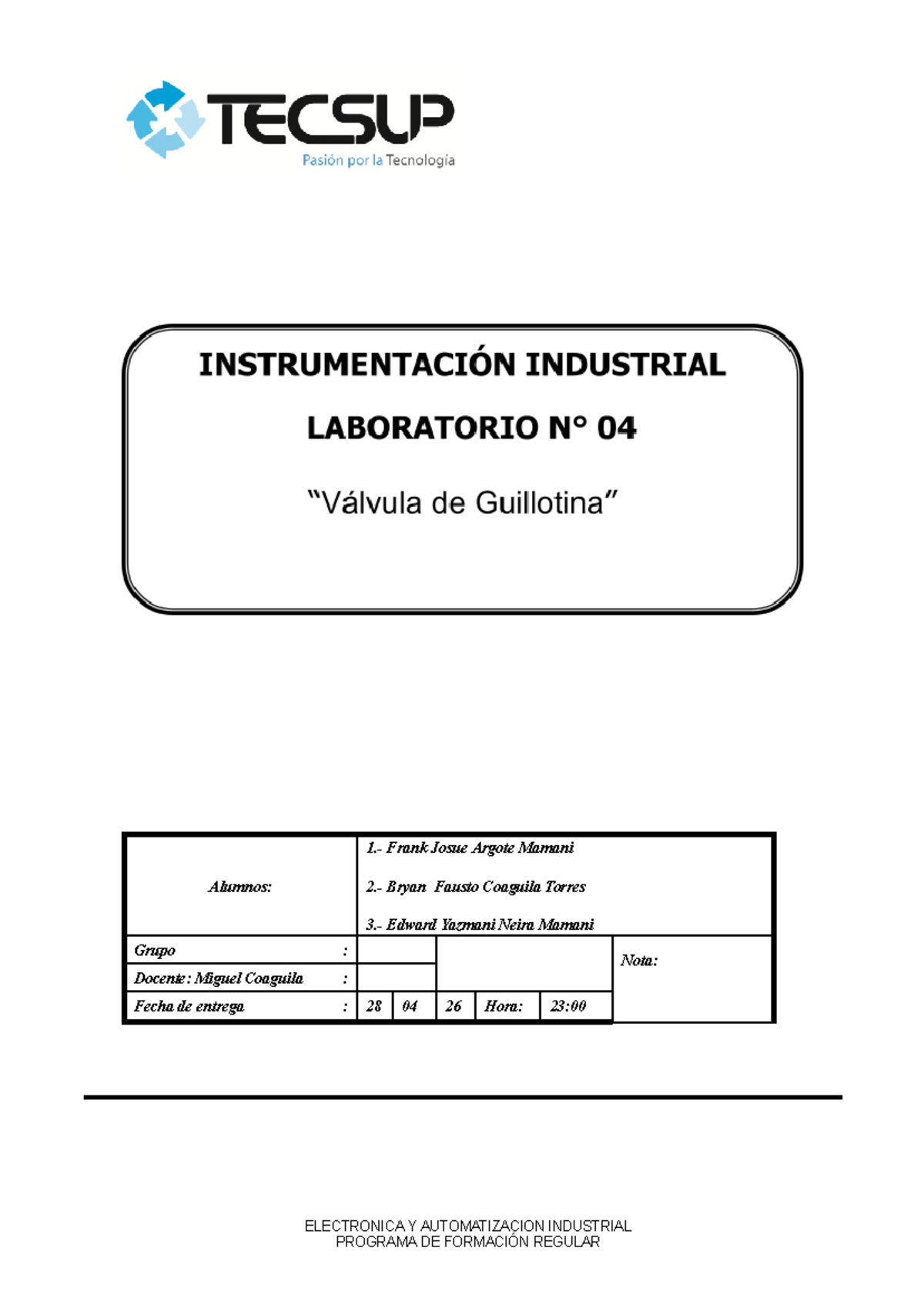 Laboratorio 07: Funcionamiento de la Válvula Guillotina en Electrónica y - Document Preview