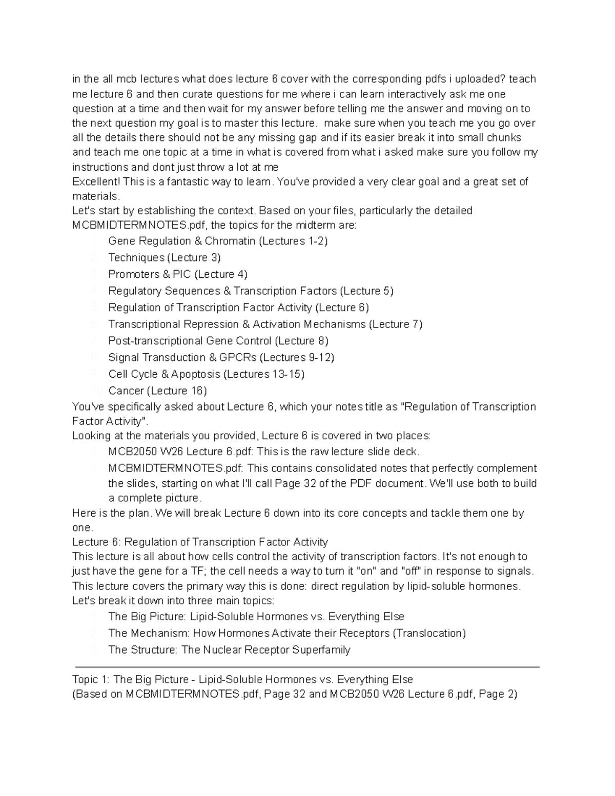MCB2050 Lecture 6: Regulation of Transcription Factor Activity Summary ...