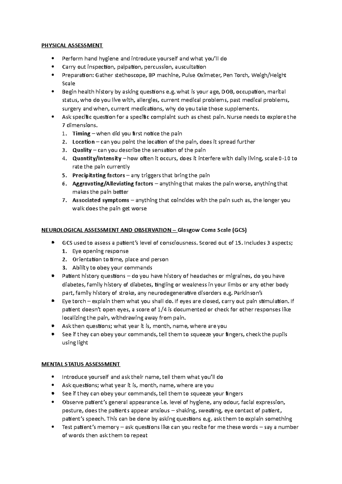 Health Assessments Summary: Key Techniques and Observations Guide - Studocu