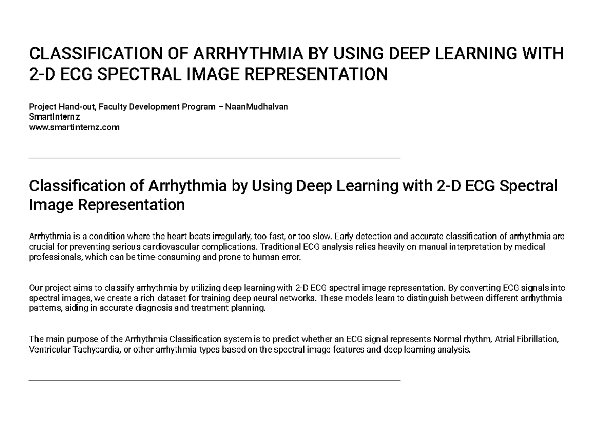 CLASSIFICATION OF ARRHYTHMIA USING DEEP LEARNING (FDP) - Studocu