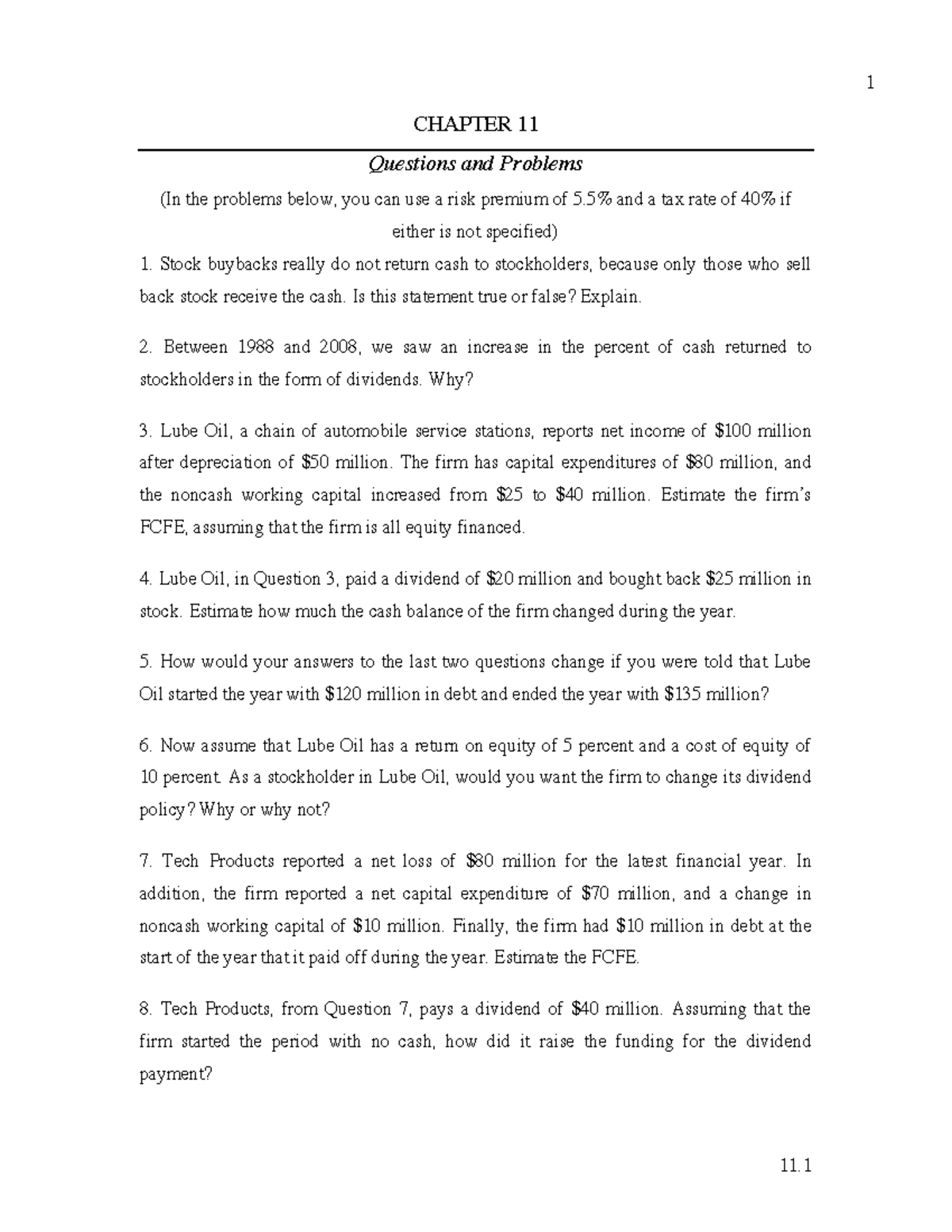 Ch11probs - question - CHAPTER 11 Questions and Problems (In the ...