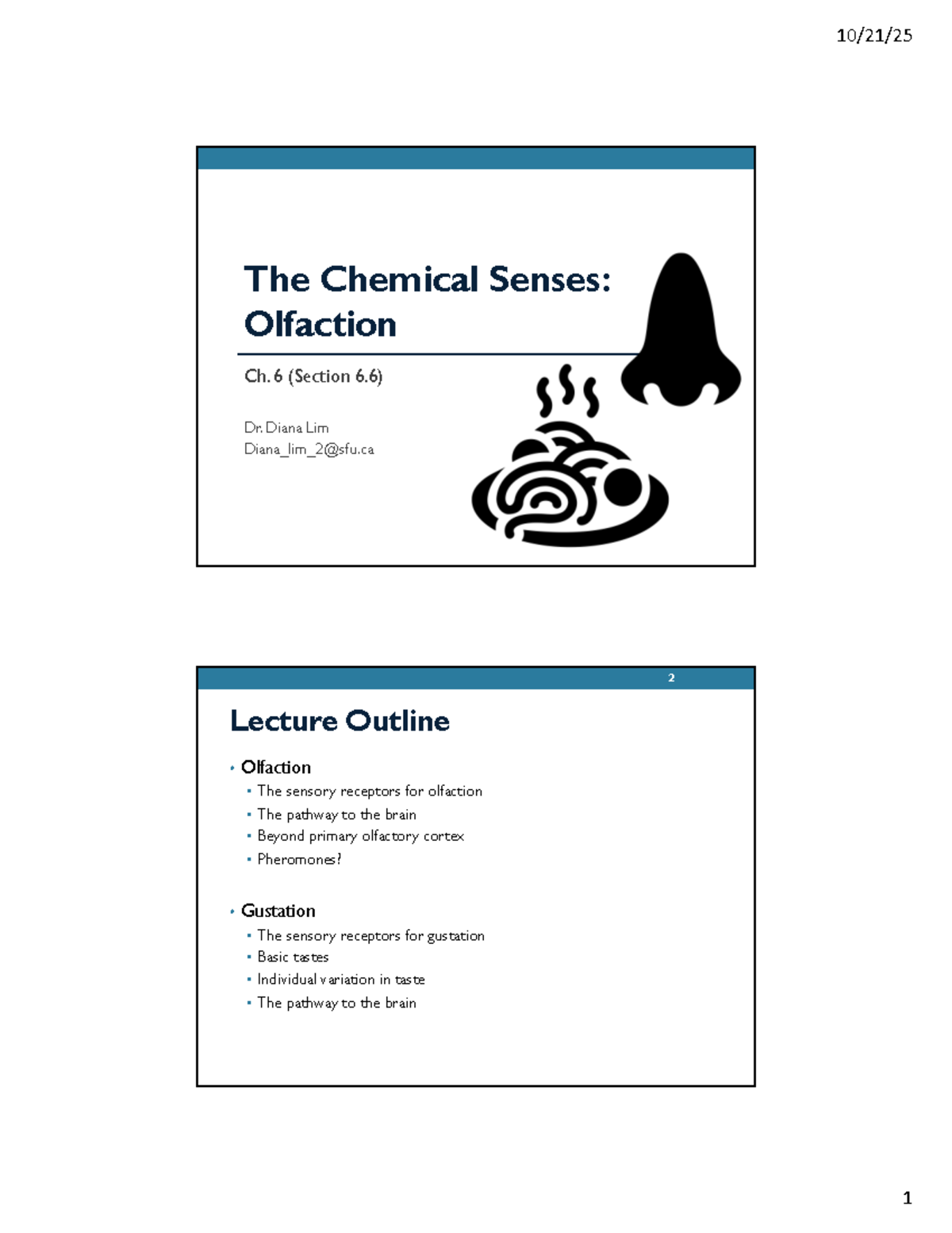 The Chemical Senses: Olfaction & Gustation - Lecture Notes Ch. 6 - Studocu