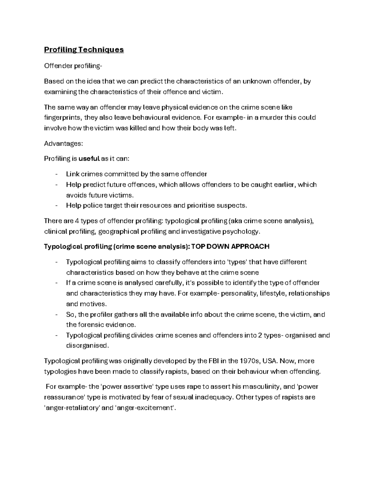 UNIT 3 AC 1.2 Offender Profiling Techniques - 100/100 UMS Notes - Studocu