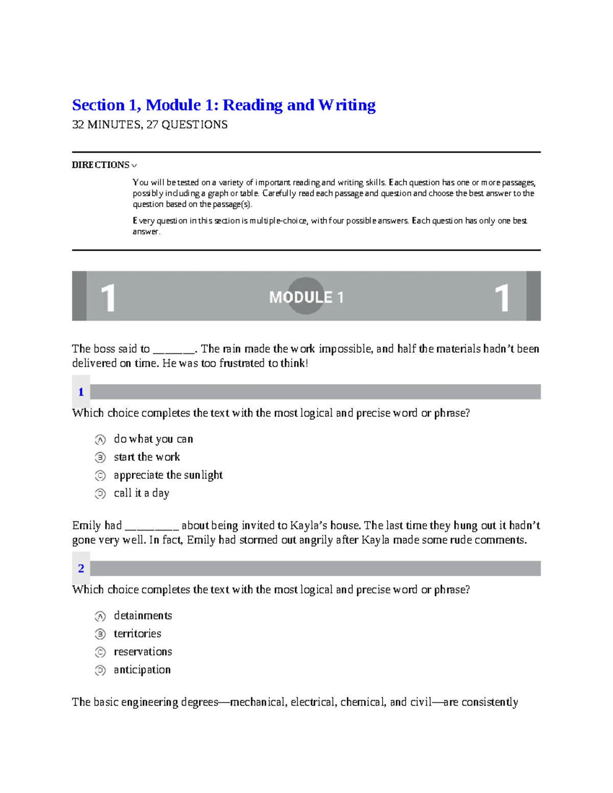 Digital SAT Reading and Writing Practice Test 3 Answer Key - Studocu