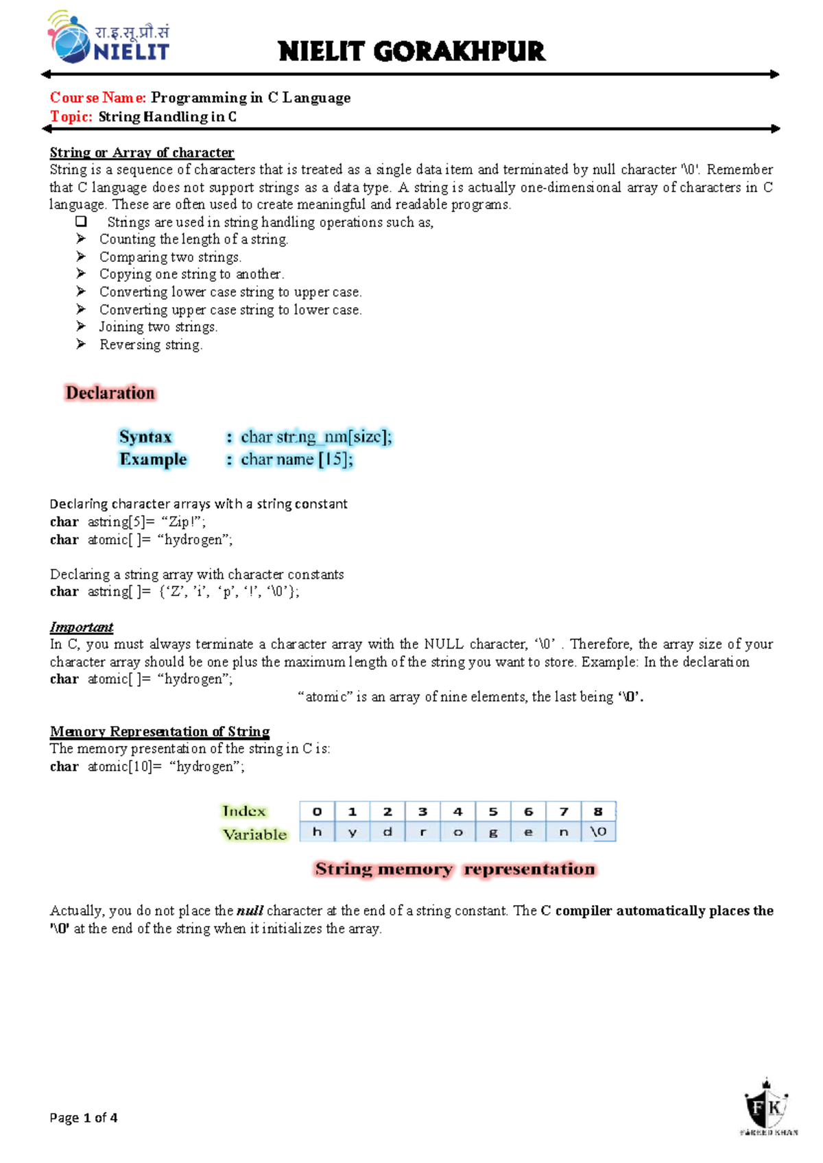 C-11 Final Exam Notes: String Handling in C Programming - Studocu