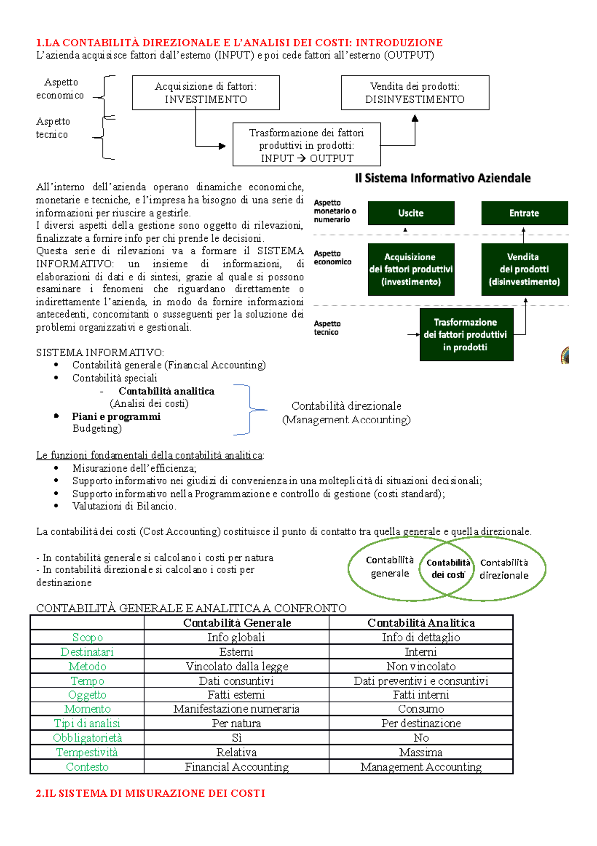Analisi dei Costi e Budgeting. Riassunto - 1 CONTABILITÀ DIREZIONALE E ...