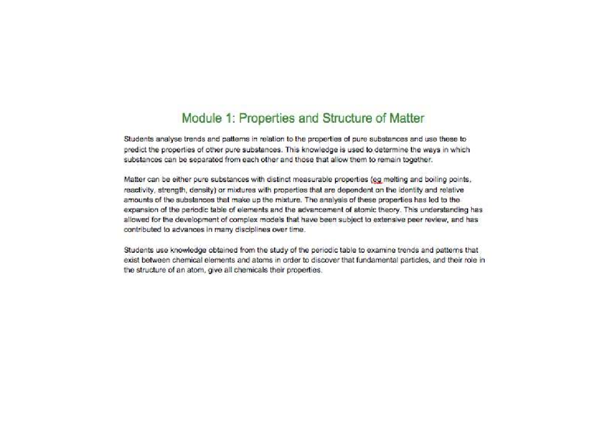 Module 1: Properties & Structure of Matter Overview - Studocu