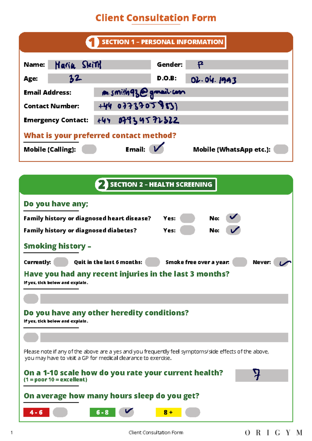 Client Consultation Form: Health & Fitness Assessment for Maria - Studocu