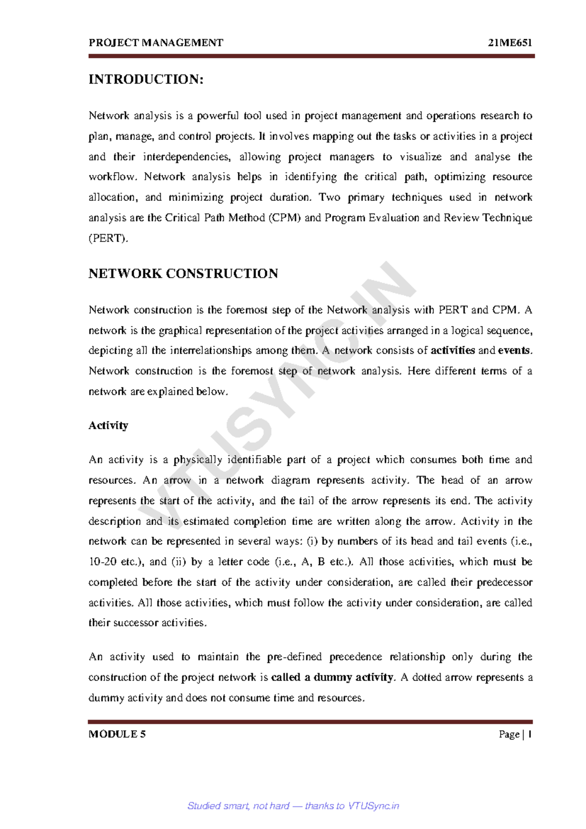 PM 21ME651 Module 5: Network Analysis & Project Management Techniques ...