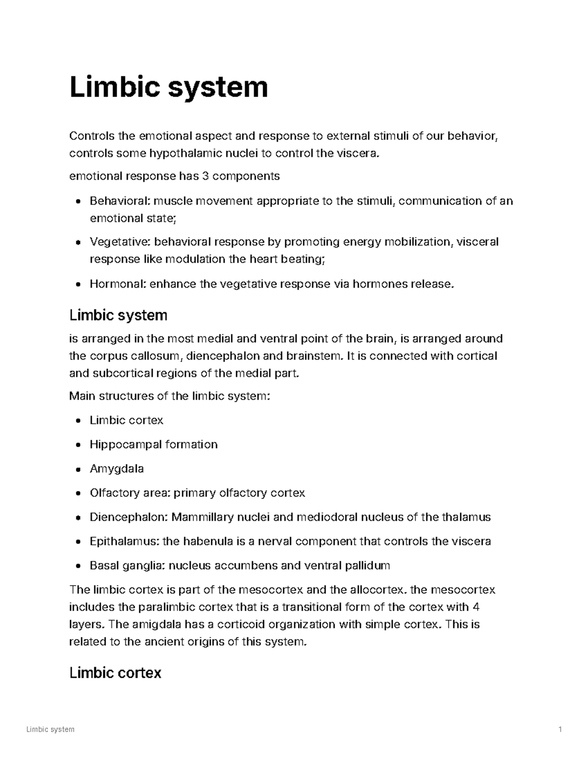 Limbic System Lesson: Emotional Responses and Brain Structures - Studocu