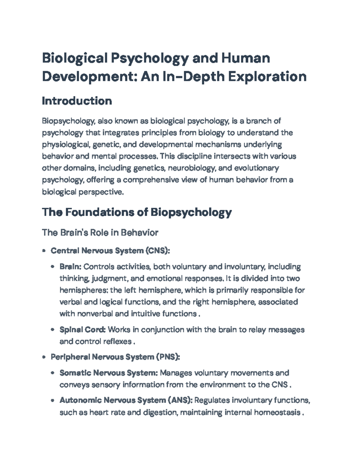 Biopsychology and Human Development: A Comprehensive Overview (PSY 101 ...