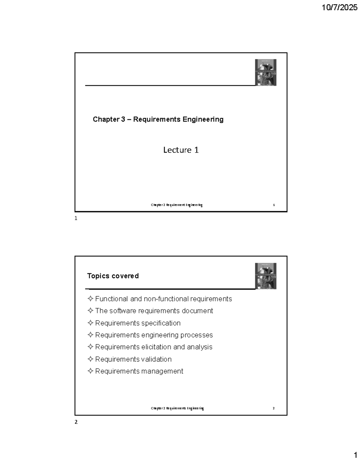 Chp 3 - Requirements Engineering Lecture 1: Key Concepts and Processes ...