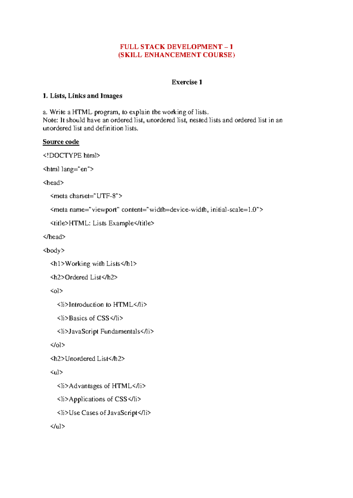 FULL STACK DEVELOPMENT 1 (SKILL ENHANCEMENT) Final Exam Notes - Studocu