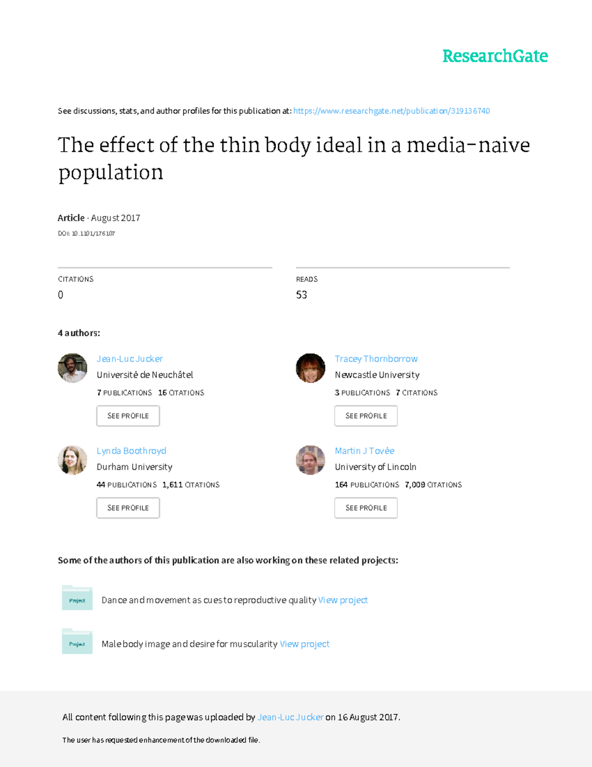 The Effect of the Thin Body Ideal in a Media-Naive Population - See ...