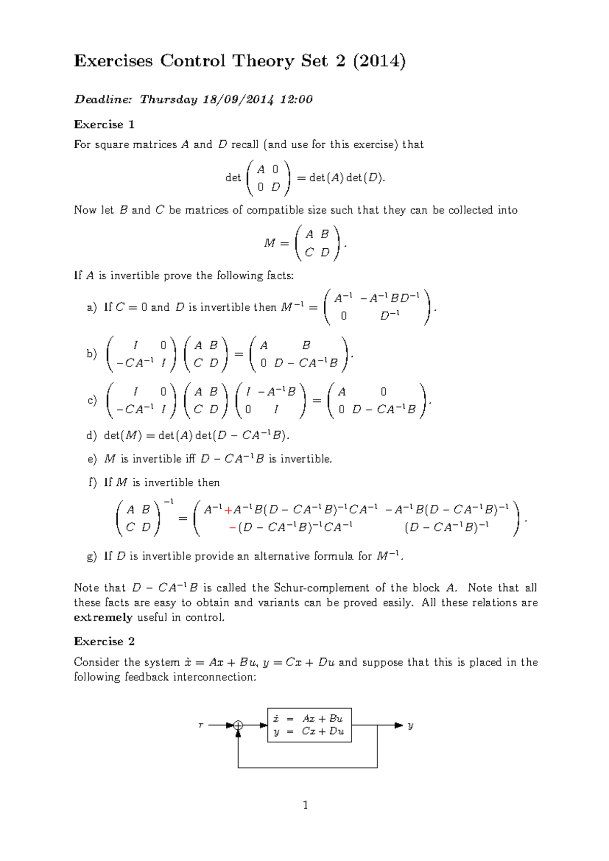 Control Theory Exercise Solutions - Set 2 (2014) - Studeersnel