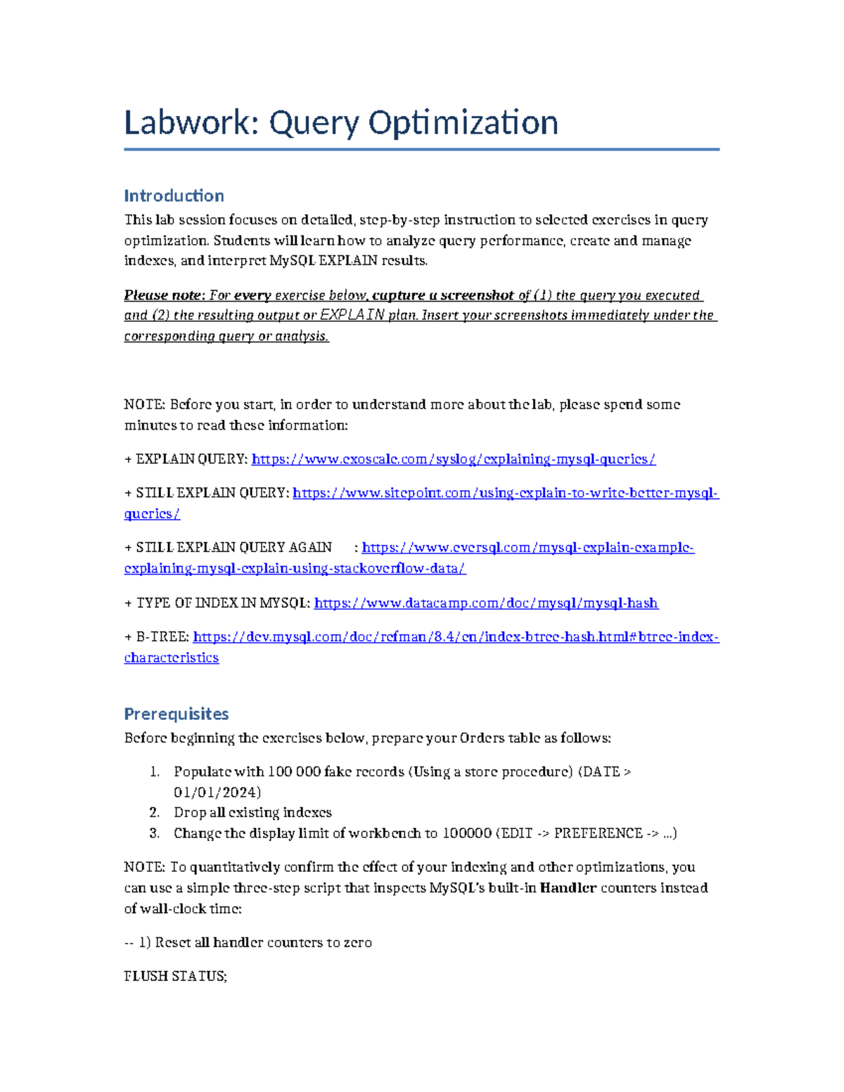 V2022006 Final Exam: Query Optimization Labwork Instructions - Studocu