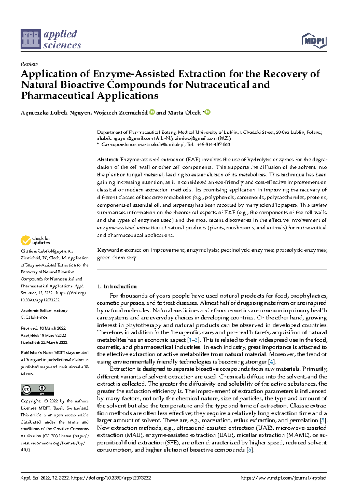 Appl. Sci. 12:3232 - Review of Enzymatic Extraction for Bioactive ...