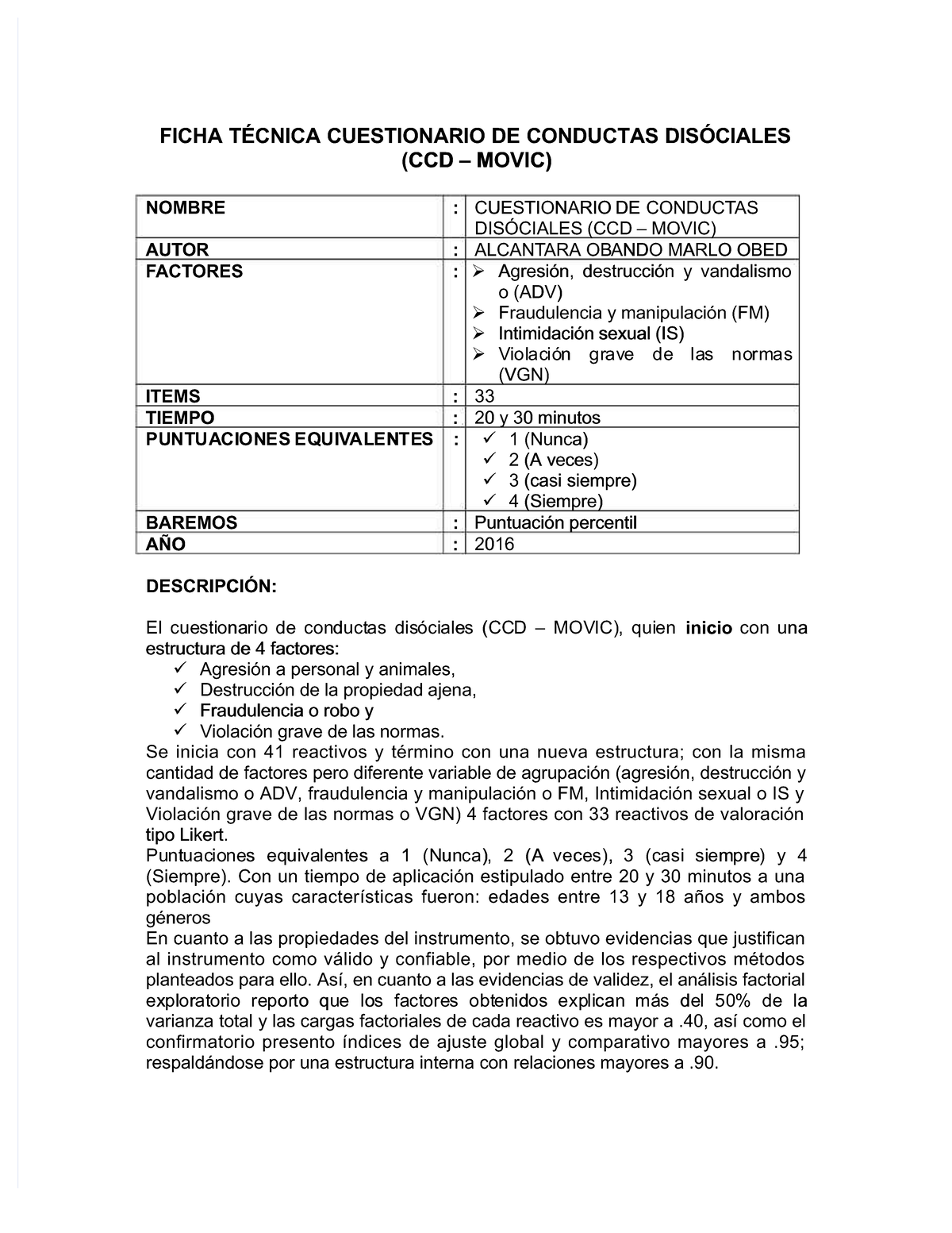 Ficha Técnica CCD – MOVIC: Cuestionario de Conductas Disociales - Document Preview