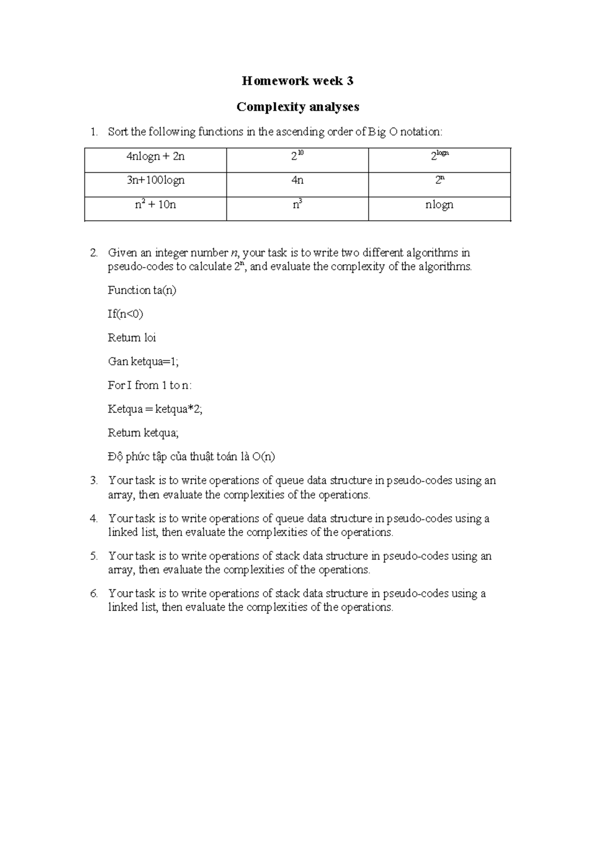 Lect 3 Homework - Complexity Analyses and Data Structures - Studocu
