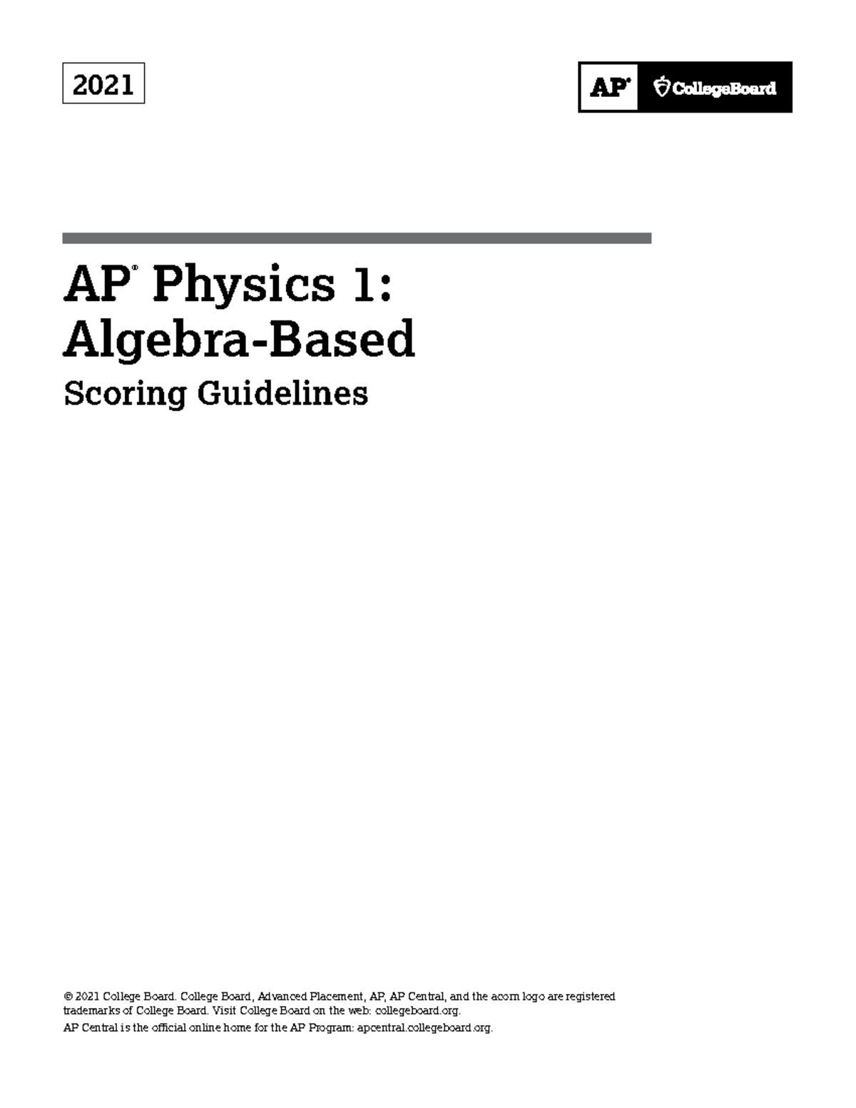 AP Physics 1 2021 Scoring Guidelines and Key Responses Studocu