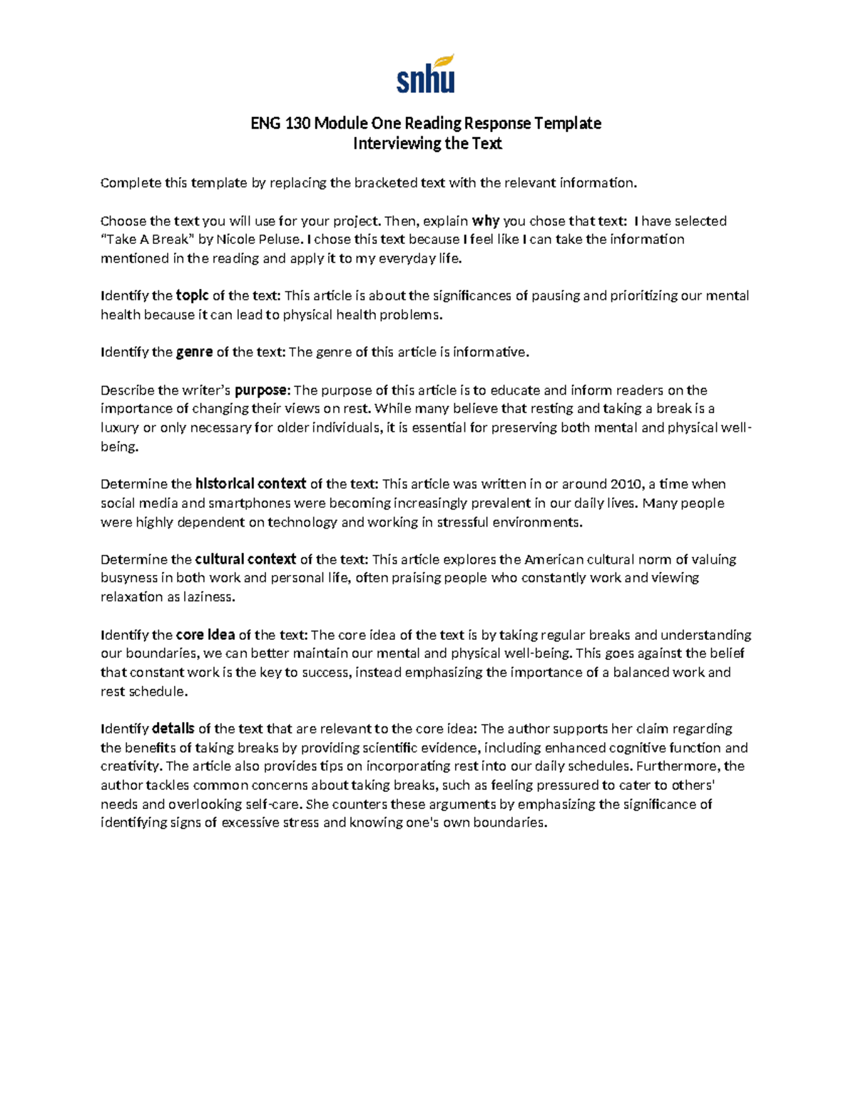 1ENG 130 Module One Reading Response Template - ENG 130 Module One ...