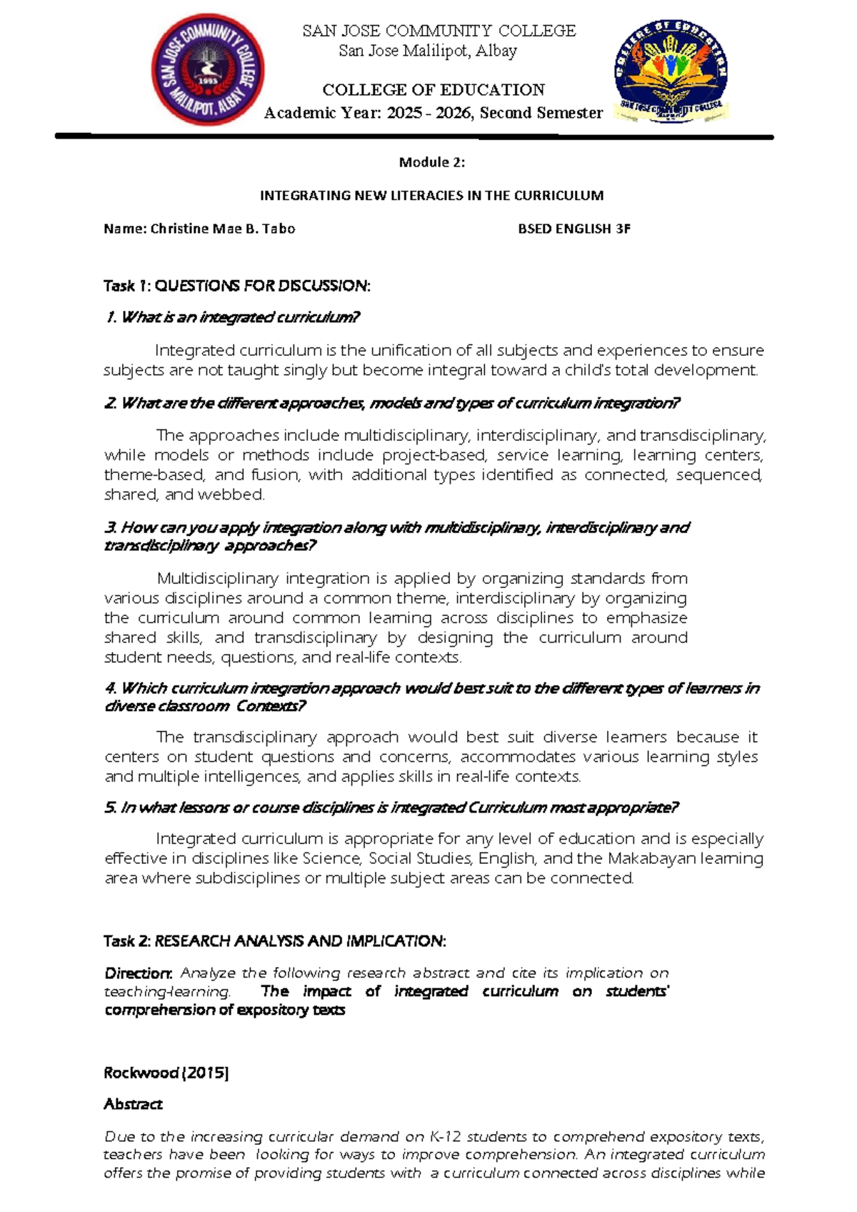 PROF ED 10: Module 2 - Integrating New Literacies in Curriculum - Studocu