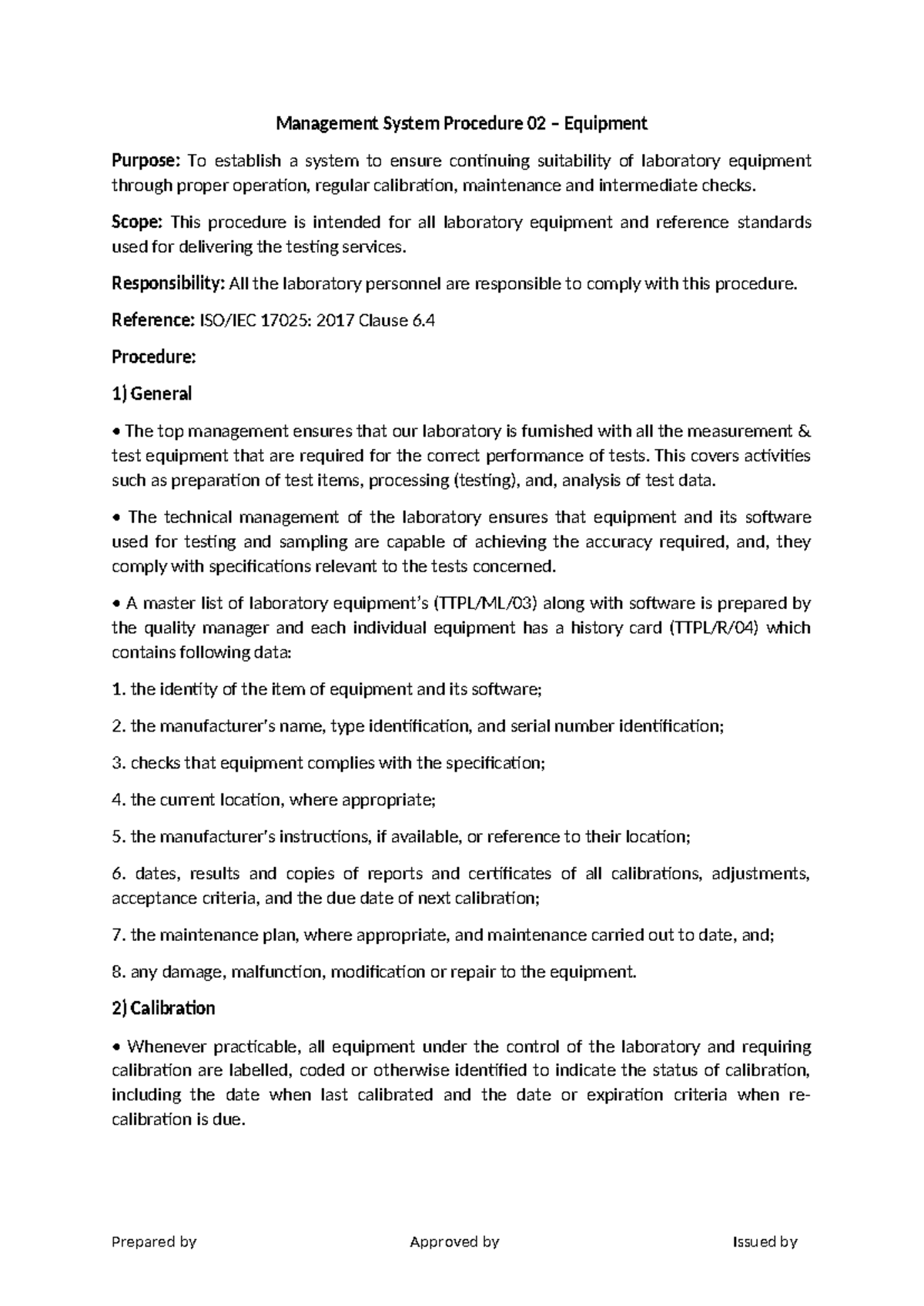 MSP 02 - Equipment Management System Procedure Overview - Studocu