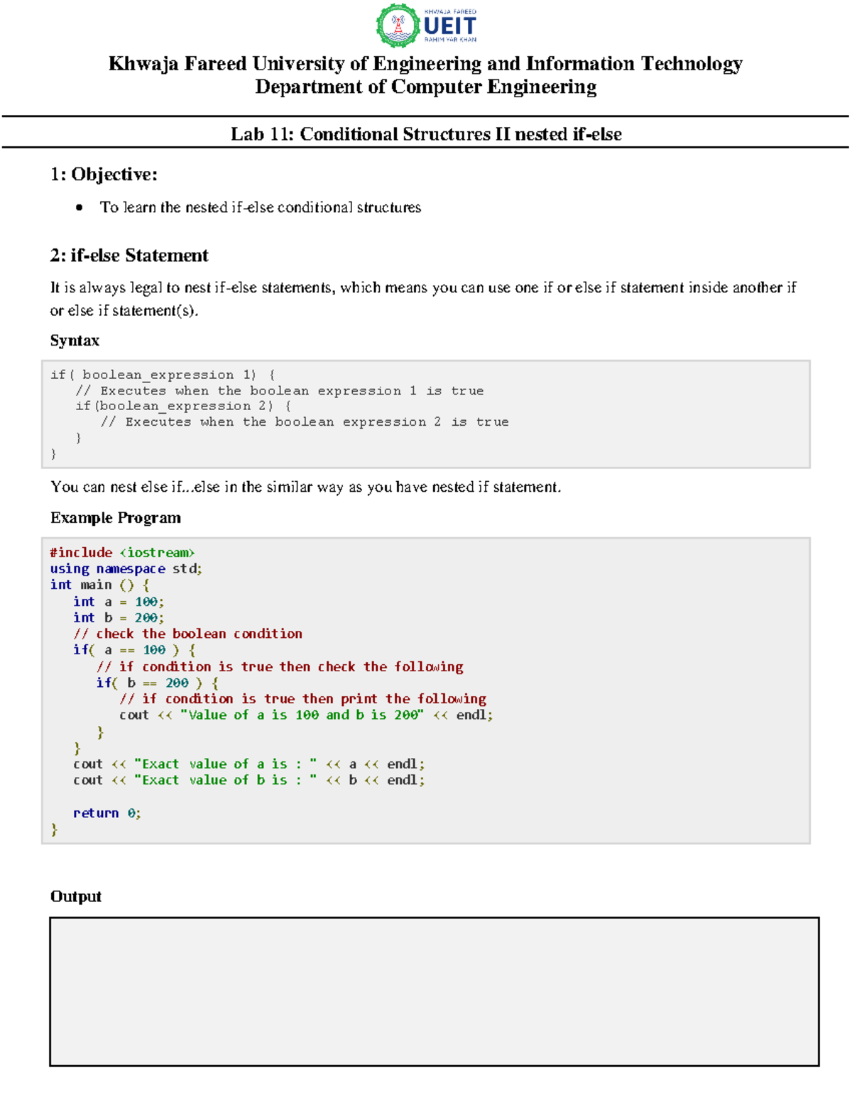 Lab#11 Conditional Structures II nested if-else - introfuction to ...