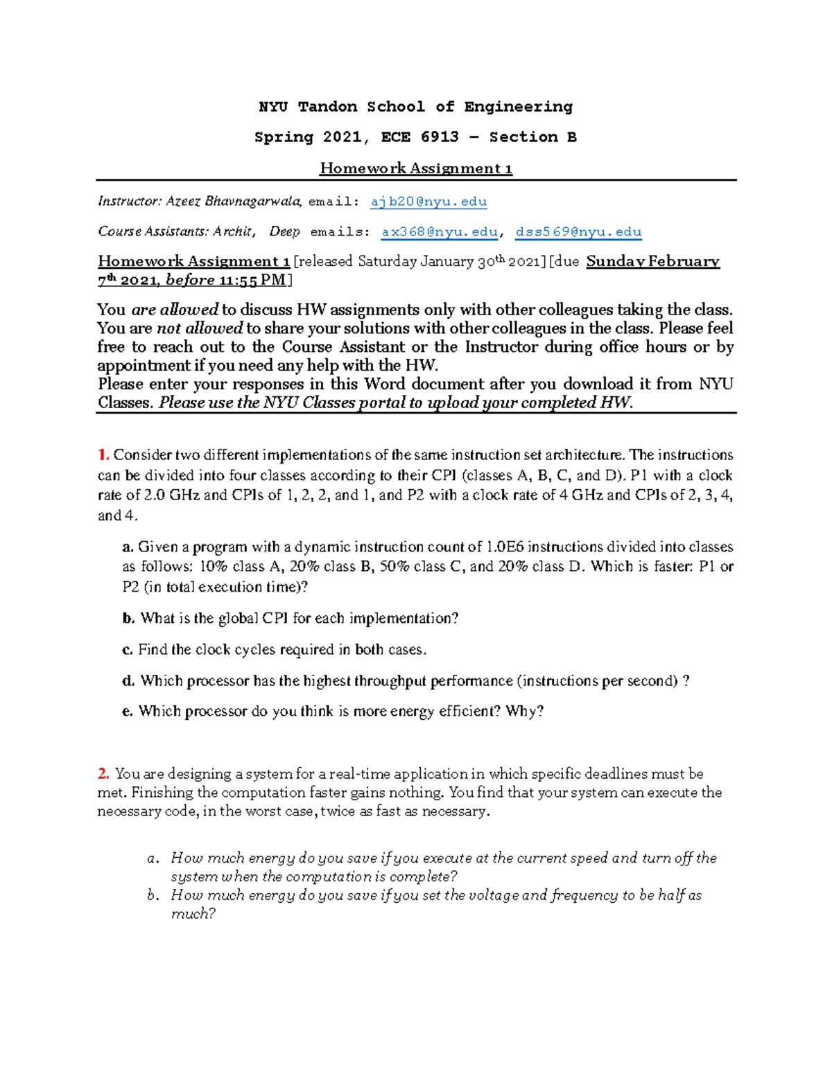 HW 1 ECE 6913 - Detailed Assignment on Performance Analysis - Studocu