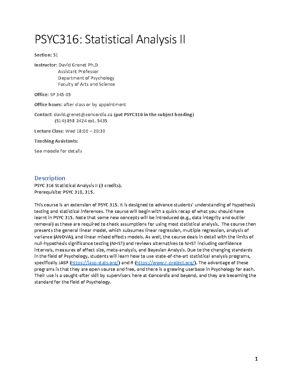 PSYC316: Statistical Analysis II Course Outline and Key Concepts - Studocu