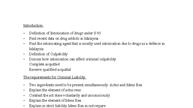 Criminal Law Outline: Intoxication Defense under S 85 - Studocu