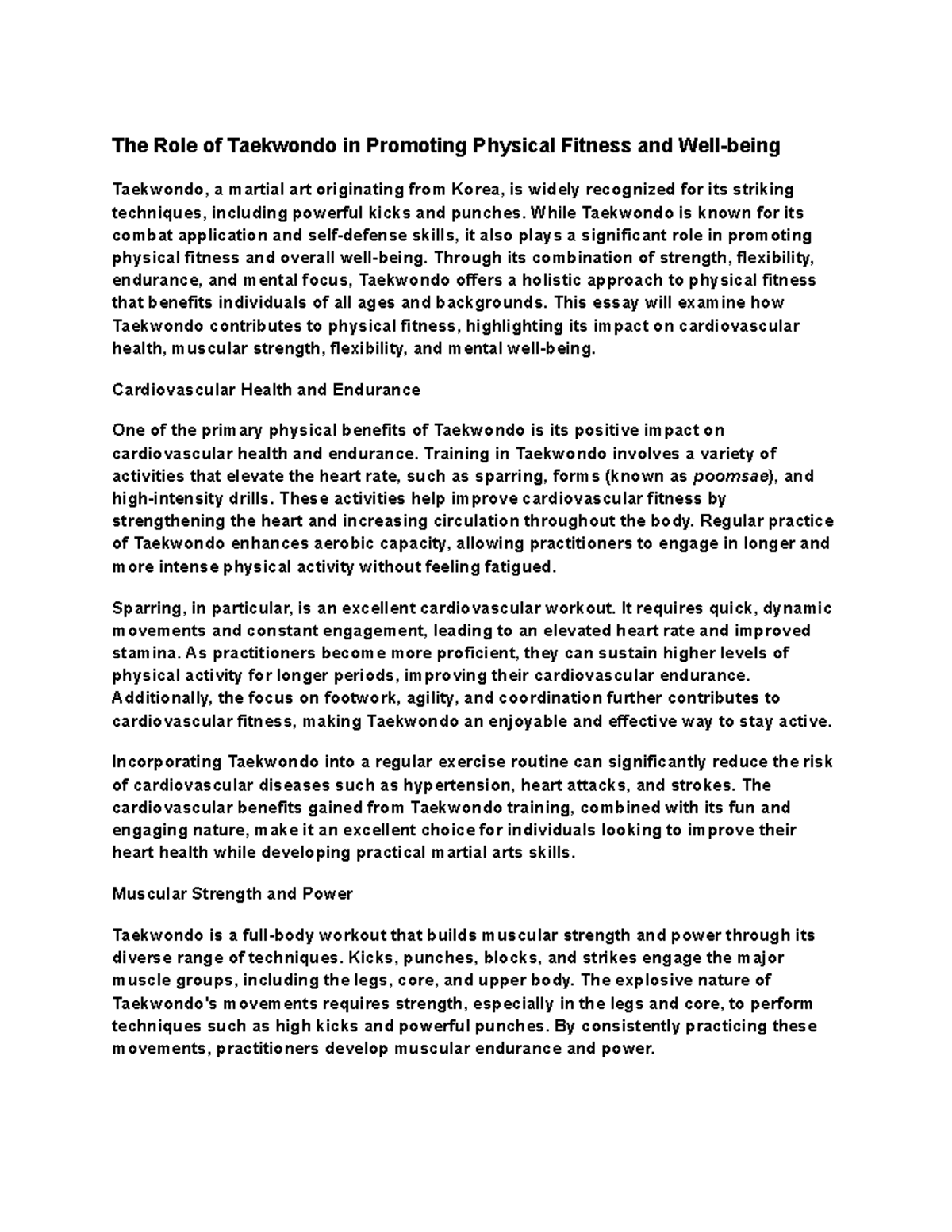 The Role of Taekwondo in Enhancing Physical Fitness and Well-being ...
