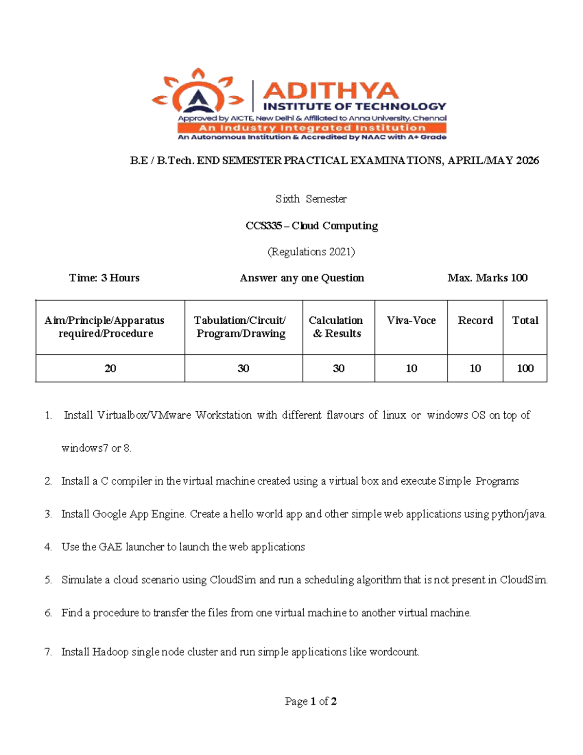 B.E B.Tech. CCS335 Cloud Computing End Sem Practical Exam Model Lab Set ...