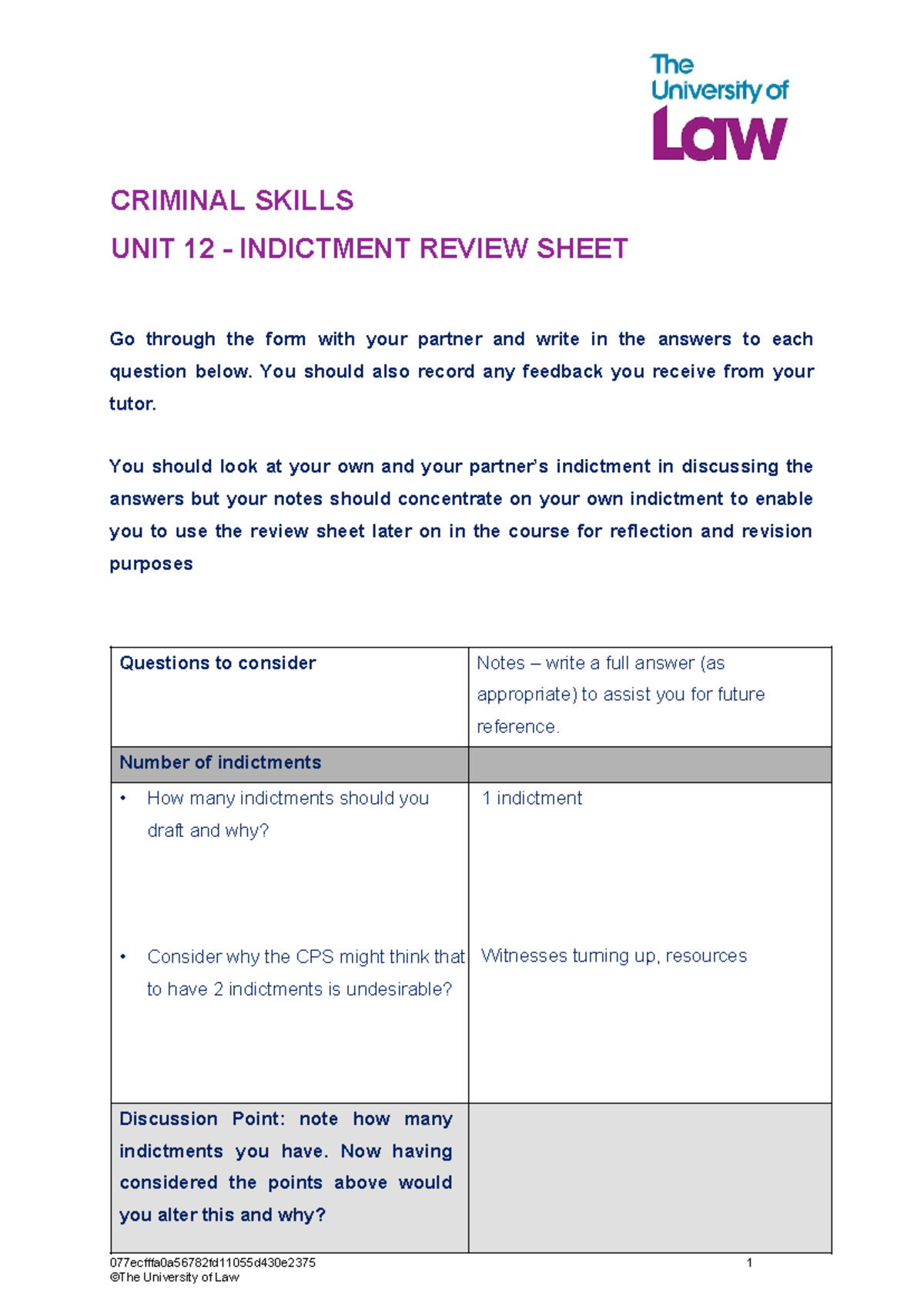 2324 CRIM Unit 12 Indictment Review Sheet & Drafting Guide - Studocu
